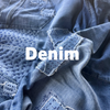 Close-up of denim fabric with the word 'Denim' overlaid.